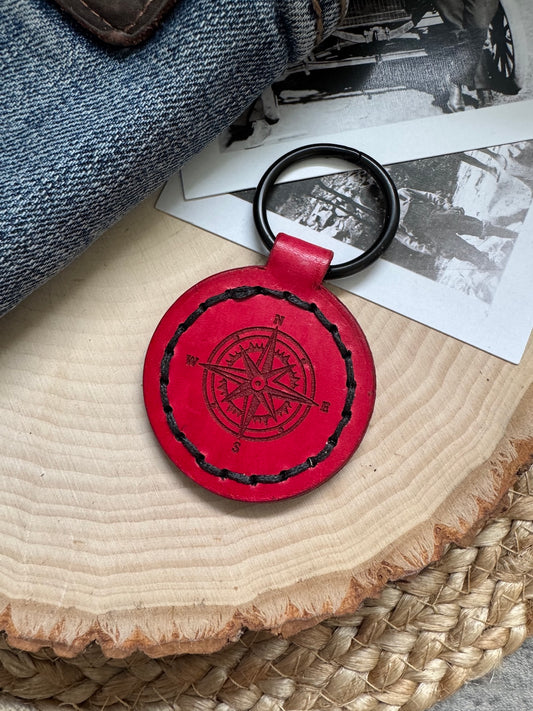 Compass Leather Keychain