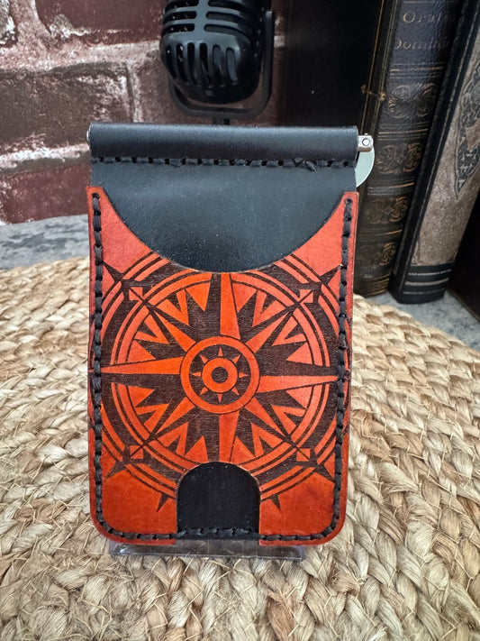 Compass Leather Wallet with Money Clip