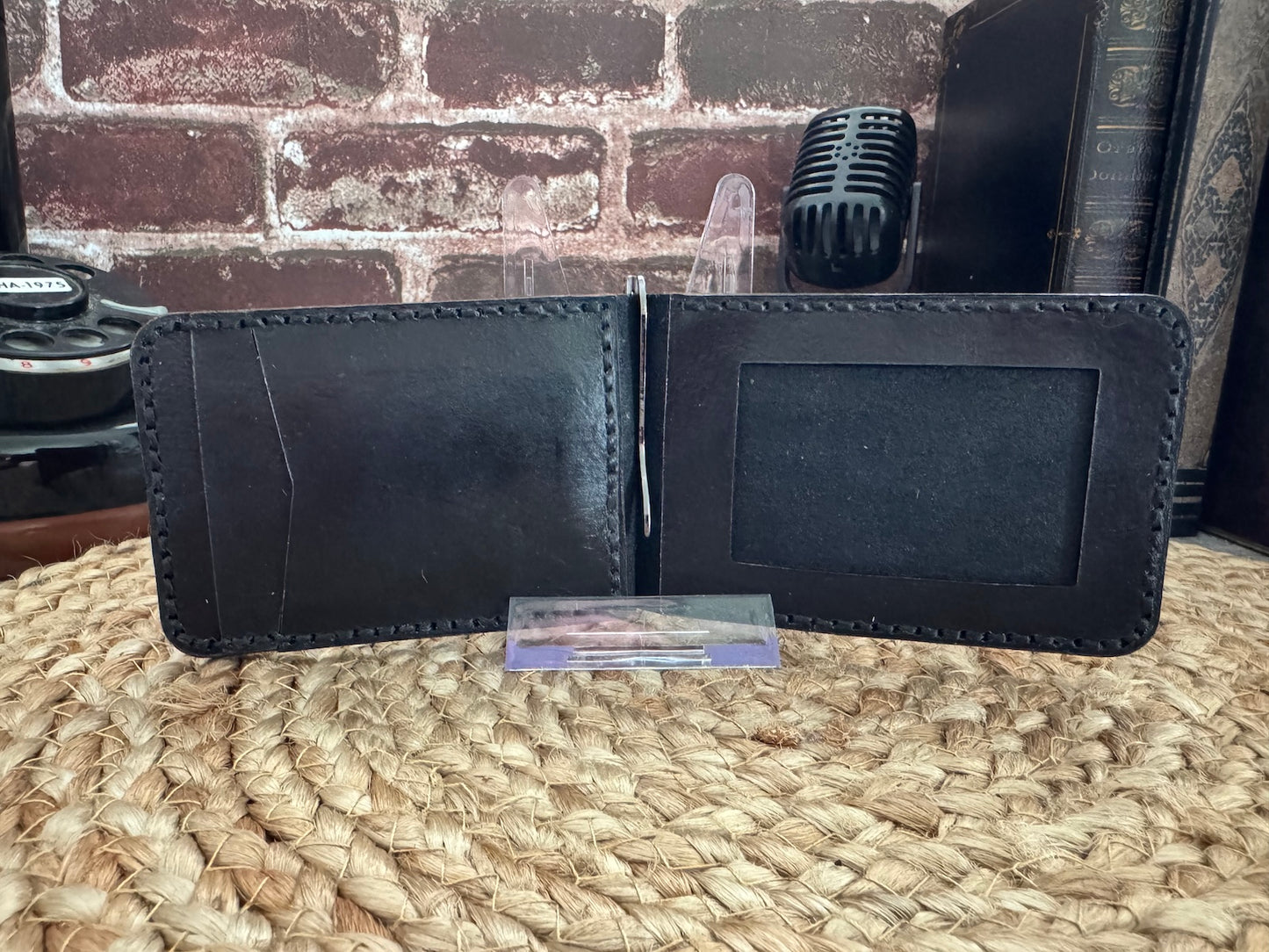Compass Leather Wallet with Money Clip