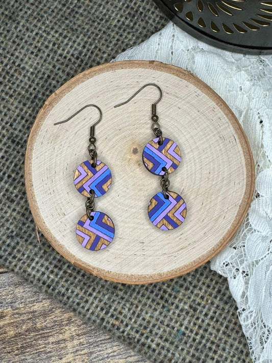 Double Dangle Circular Wooden Earrings