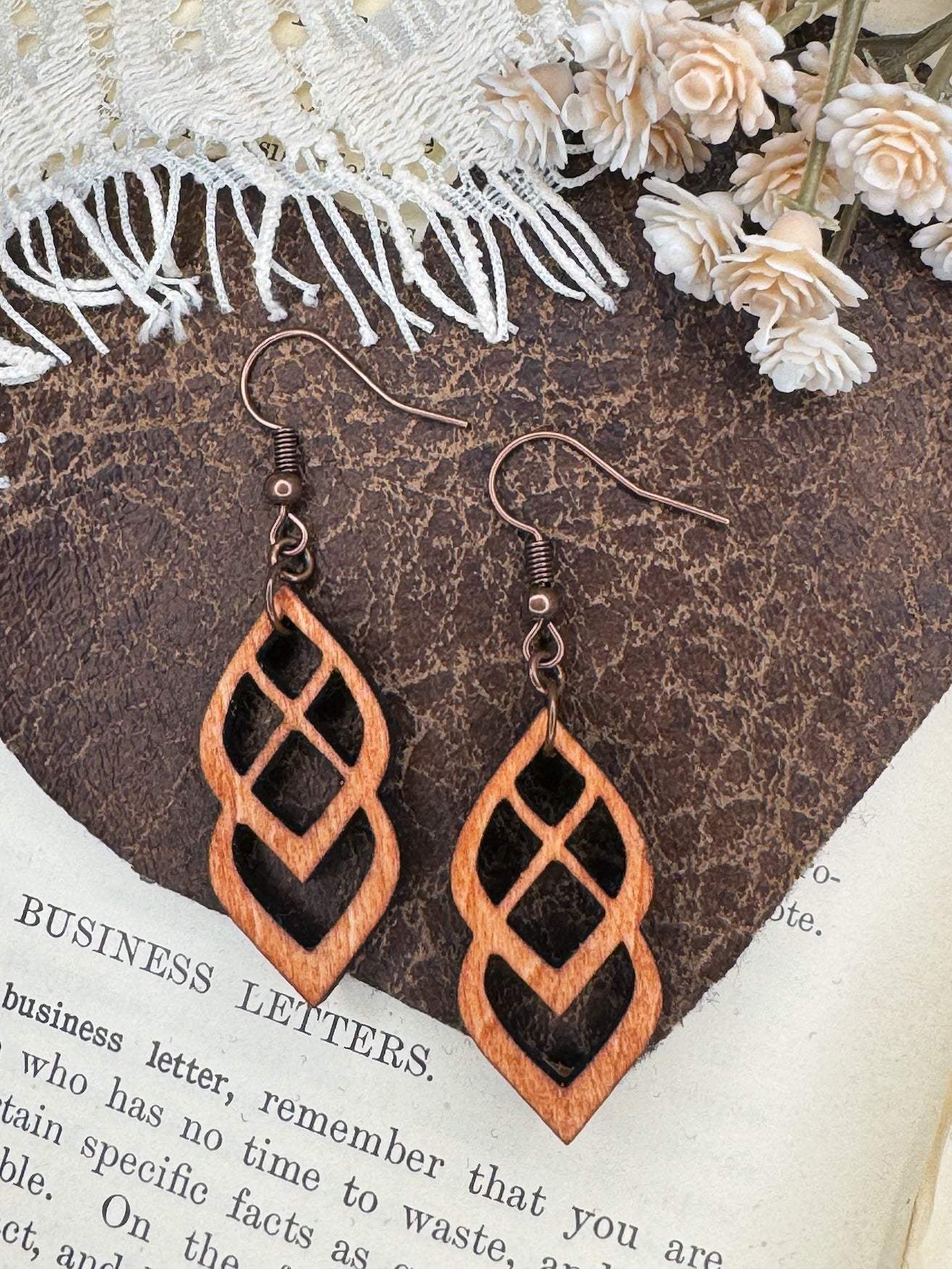 Double Teardrop Wooden Earrings