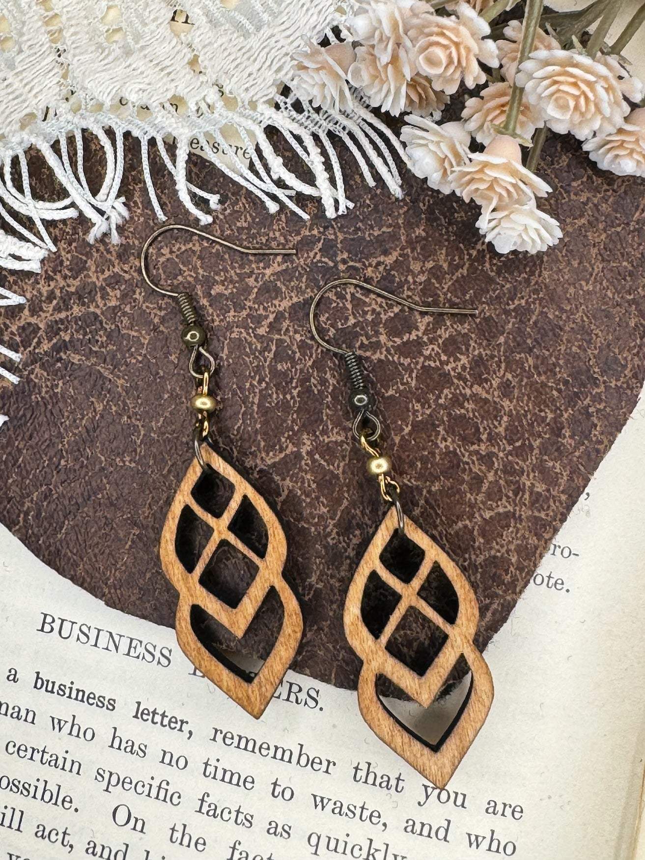 Wooden Earrings | Double Teardrop Wooden Earrings | Lightweight