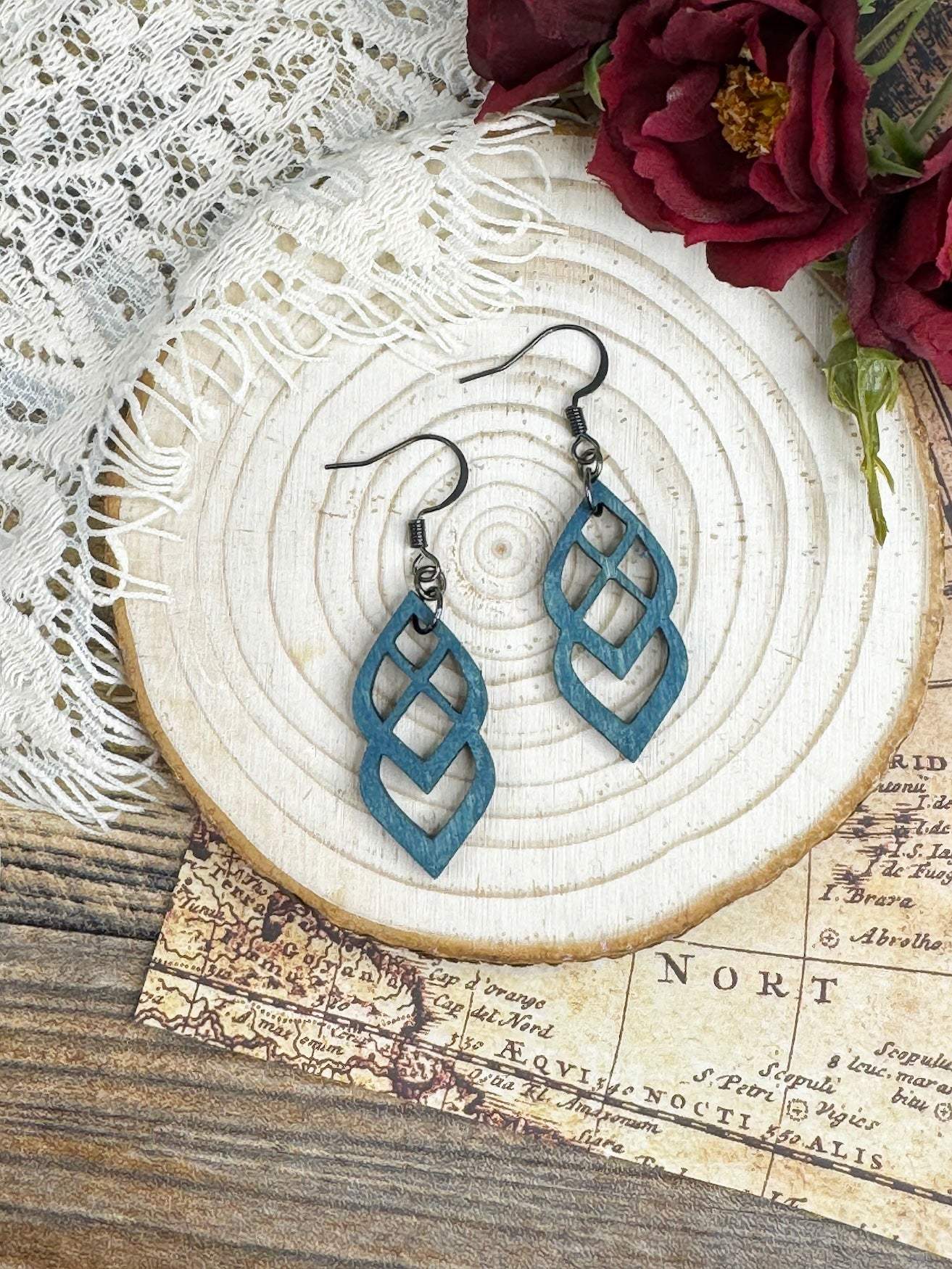 Wooden Earrings | Double Teardrop Wooden Earrings | Lightweight