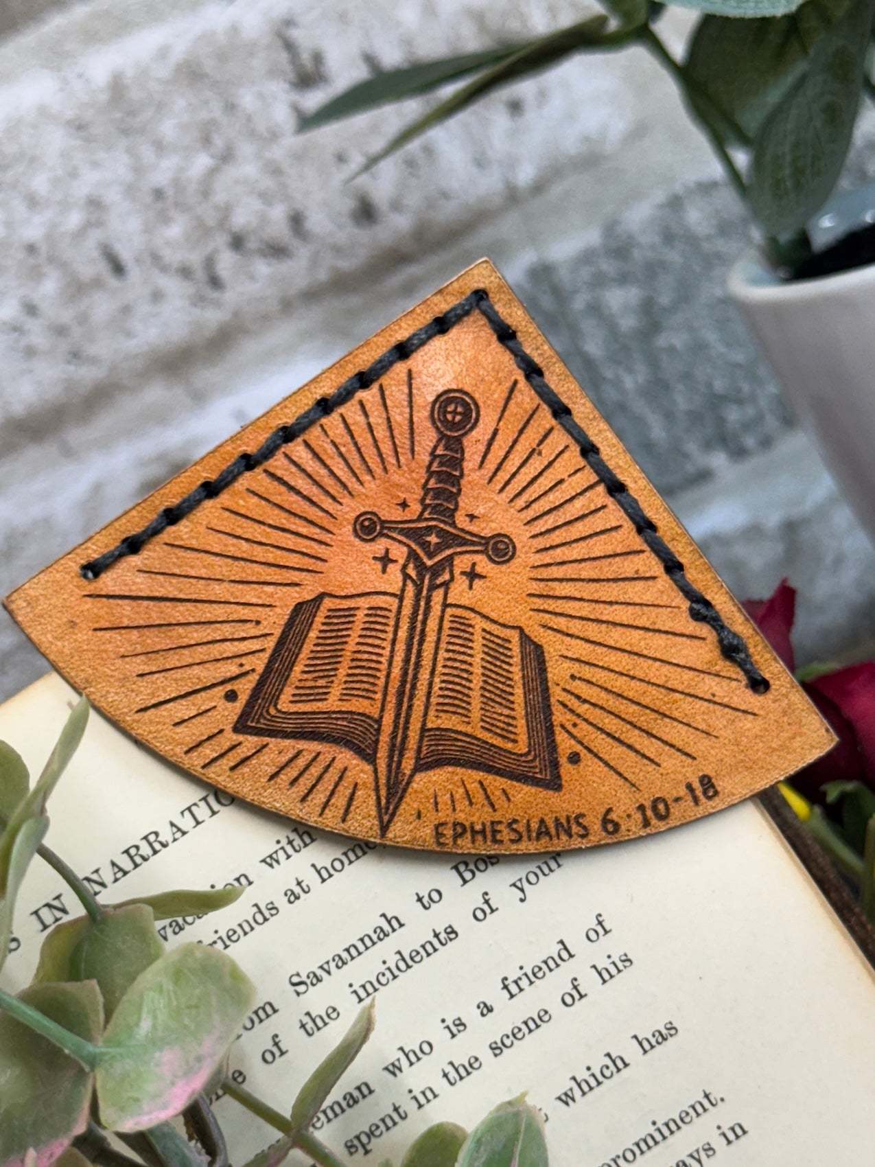 Ephesians 6:10-18 Leather Bookmark – "Armor of God" Design