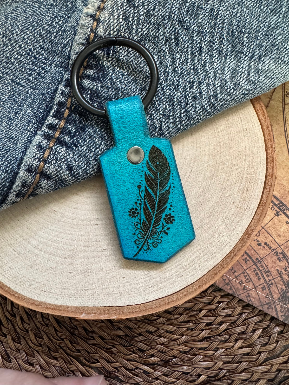 Feather Leather Keychain