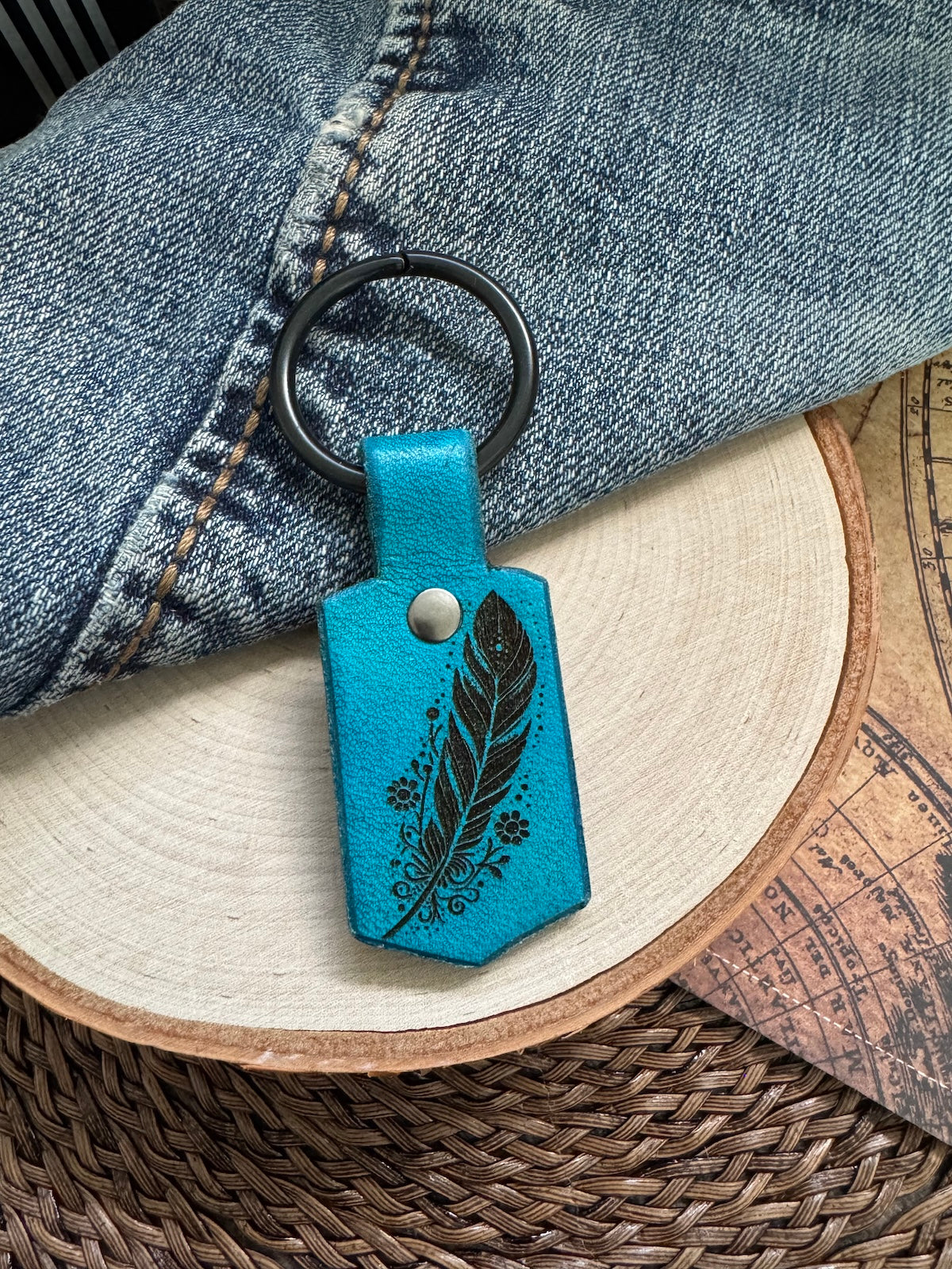 Feather Leather Keychain