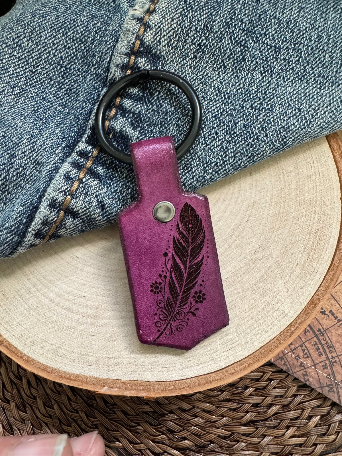 Feather Leather Keychain