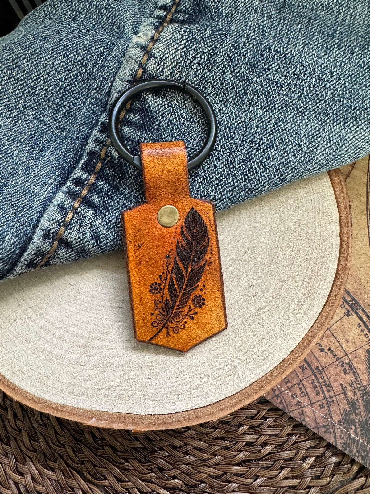 Feather Leather Keychain