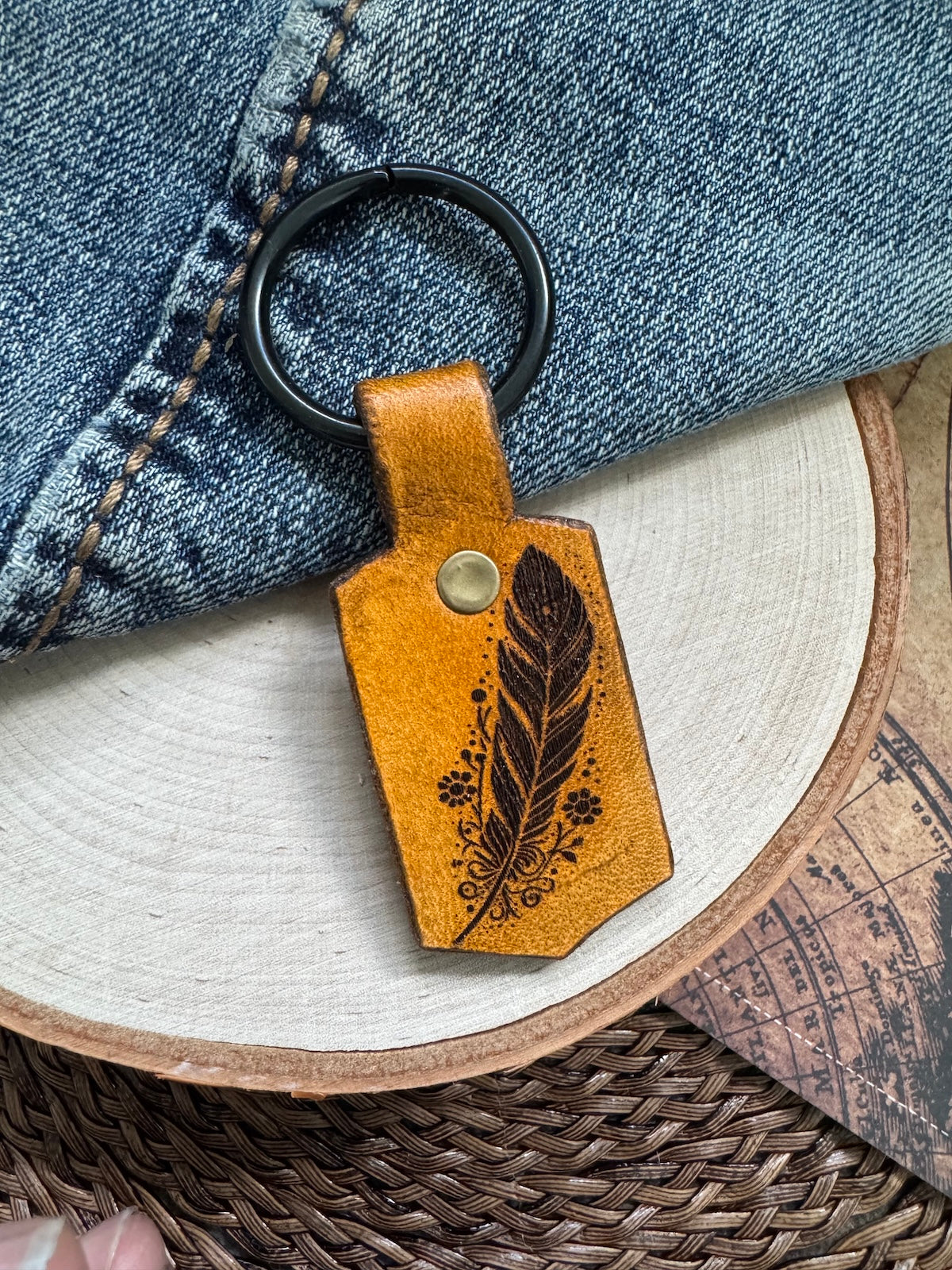 Feather Leather Keychain