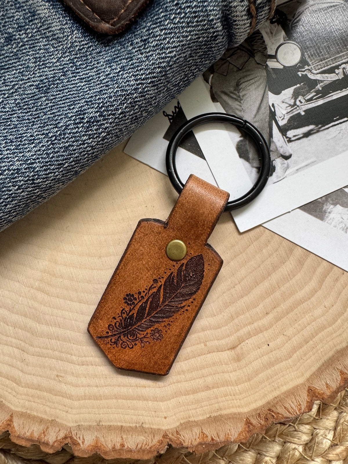 Feather Leather Keychain