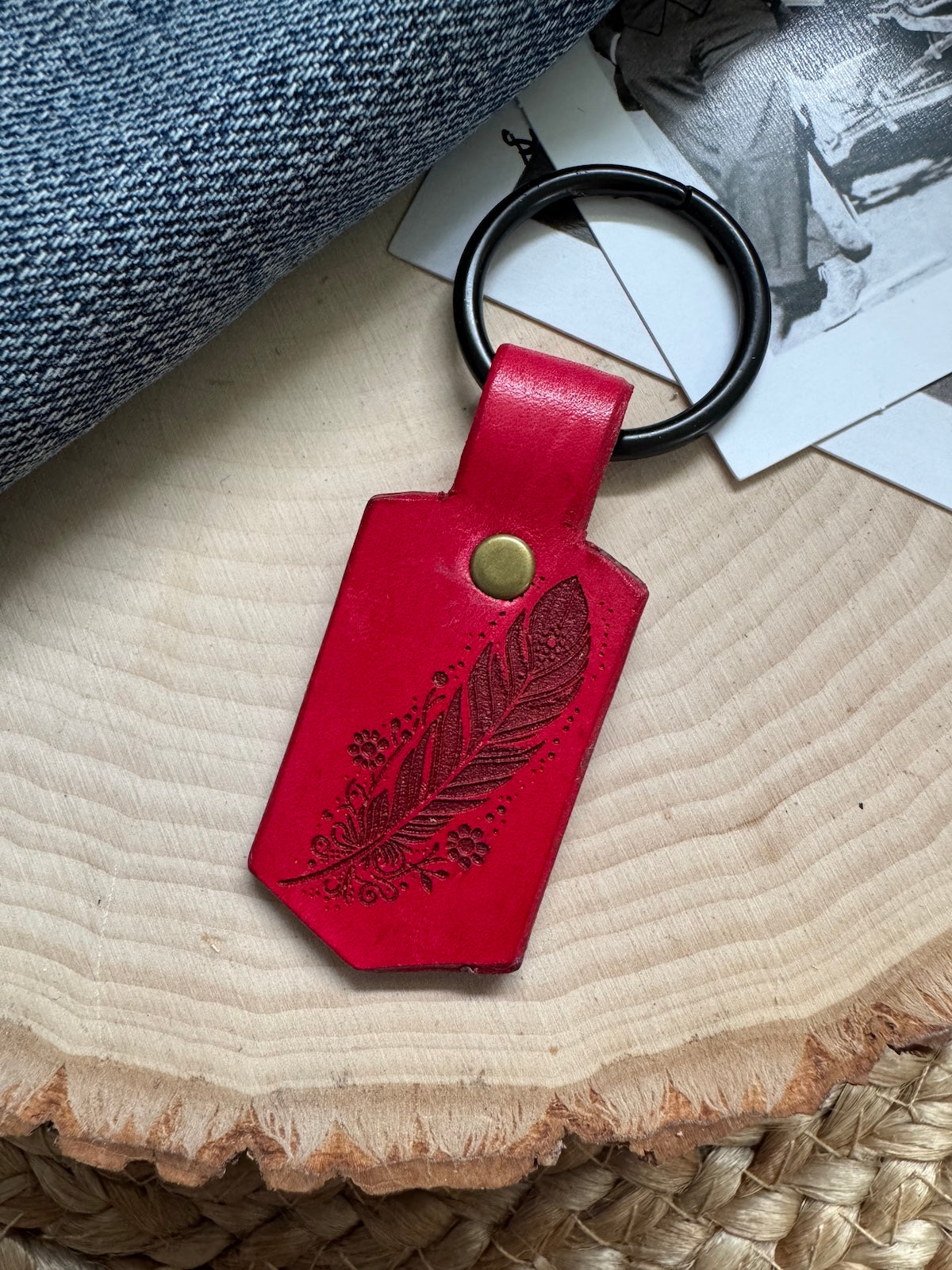 Feather Leather Keychain
