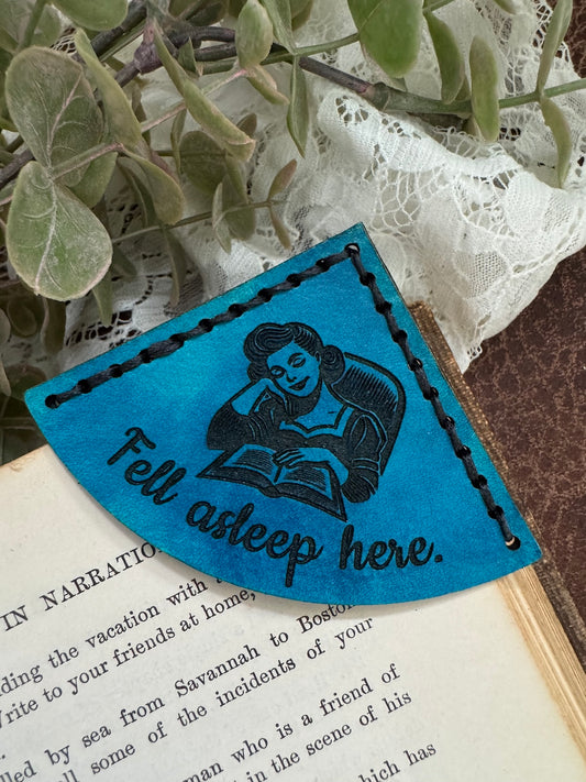 Fell Asleep Here Woman Leather Bookmark