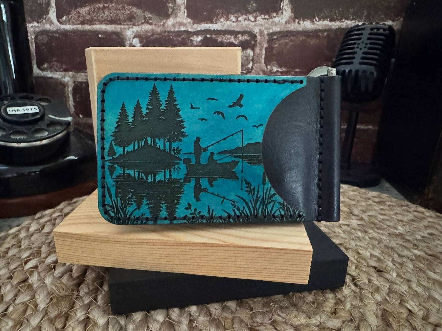 Fishing Leather Wallet with Money Clip