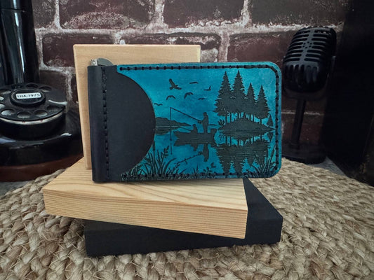 Fishing Leather Wallet with Money Clip