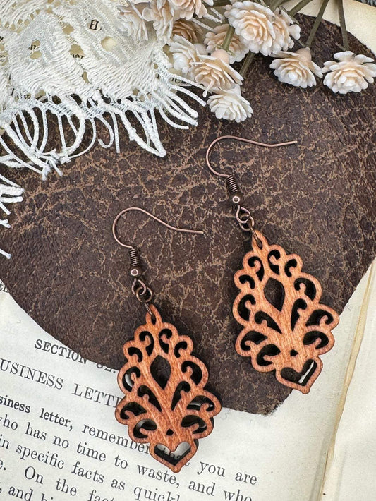 Fleur-de-lis Heart Wooden Earrings