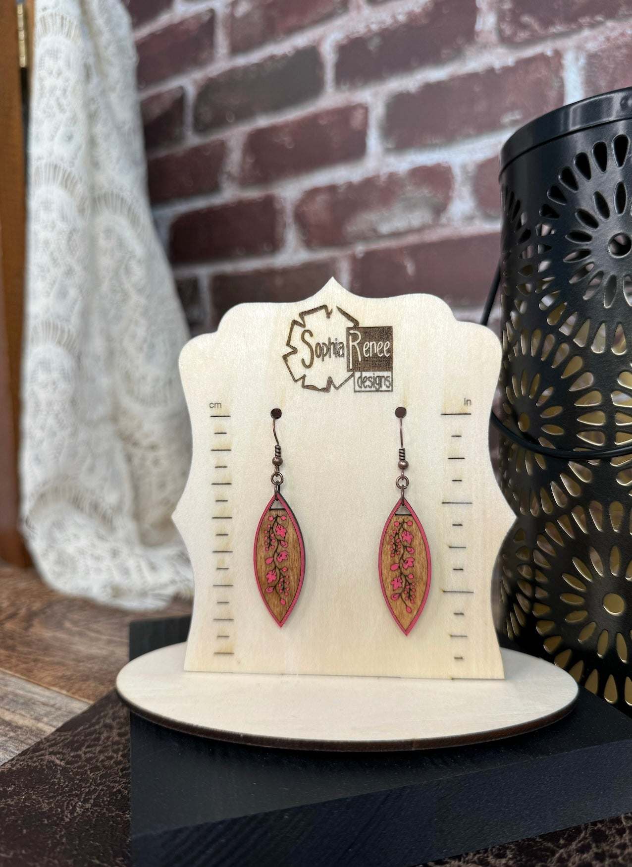 Floral Ellipse Wooden Earrings