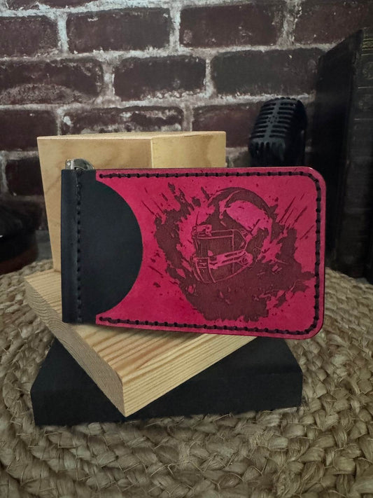Football Leather Wallet with Money Clip