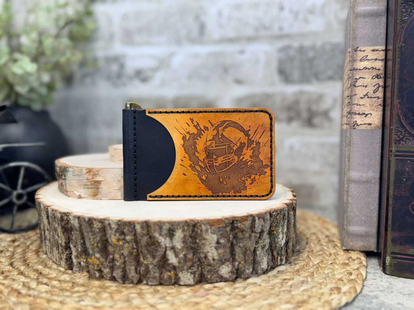 Football Leather Wallet with Money Clip