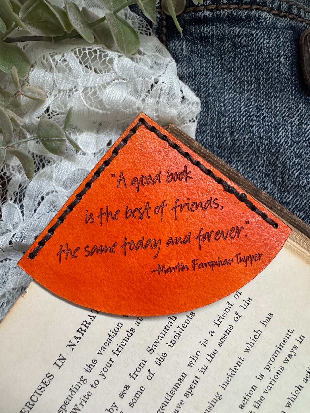 Friendship with a Good Book Leather Bookmark - Cat