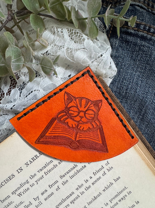 Friendship with a Good Book Leather Bookmark - Cat