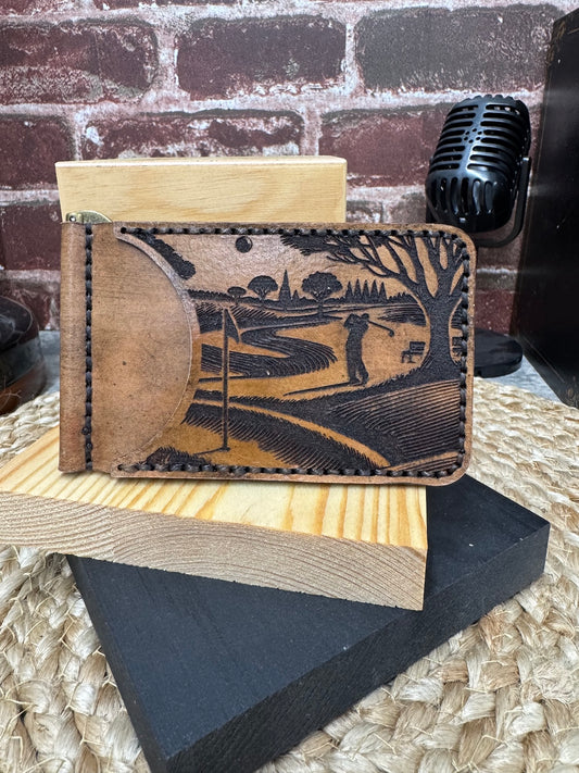 Golf Leather Wallet with Money Clip