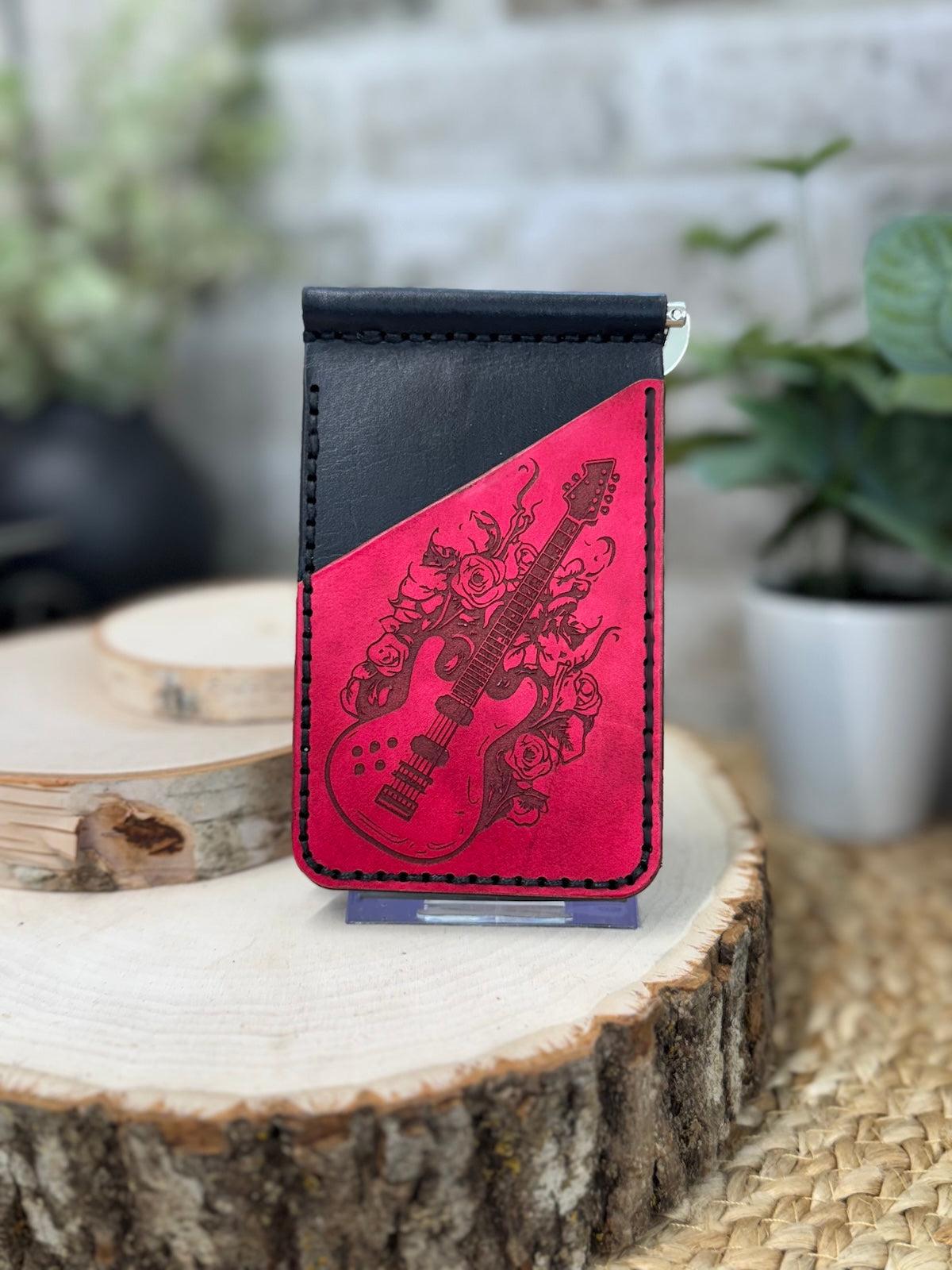 Guitar and Roses Leather Wallet with Money Clip