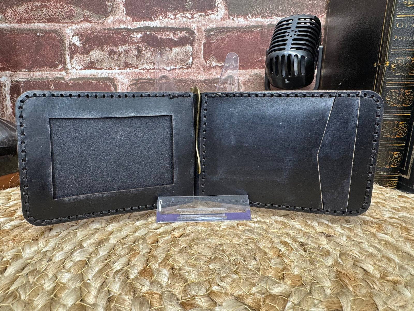 Guitar and Roses Leather Wallet with Money Clip