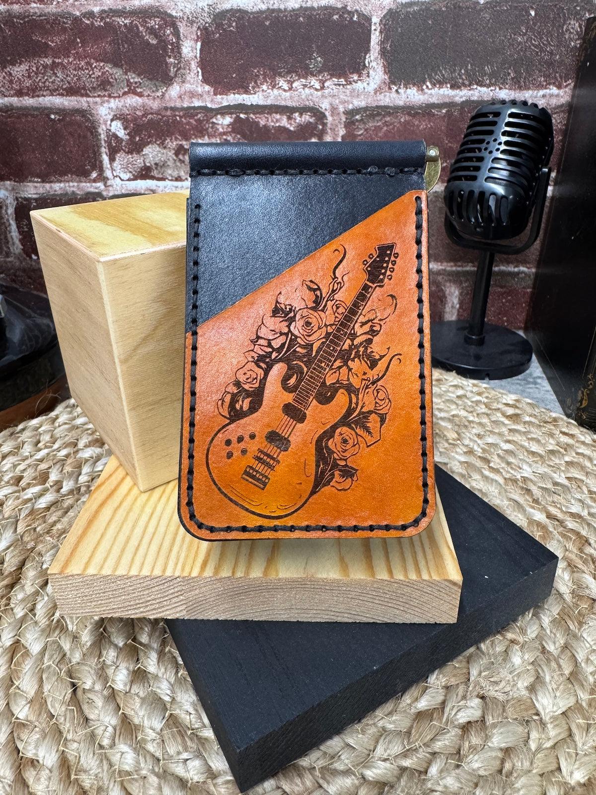 Guitar and Roses Leather Wallet with Money Clip