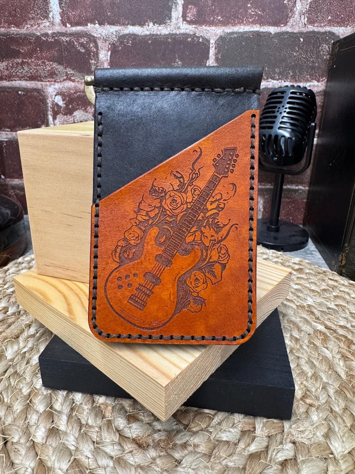 Guitar and Roses Leather Wallet with Money Clip