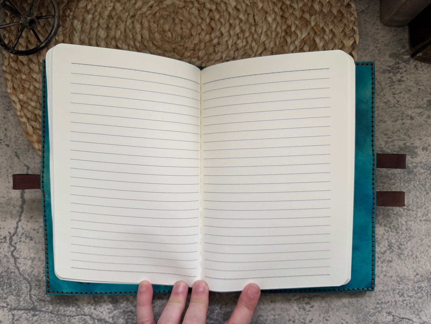 He Calmed the Storm Leather Journal – Tattooed Lighthouse & Storm Design