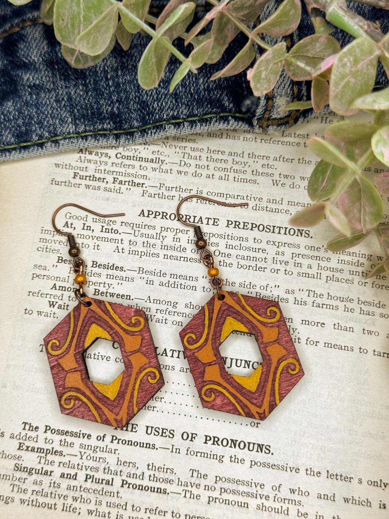 Hexagon Art Deco Wooden Earrings