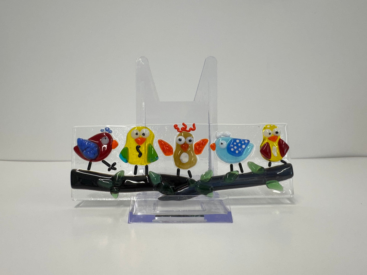 Colorful Birds on a Branch – Fused Glass Sun Catcher