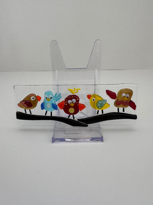 Colorful Birds on a Branch – Fused Glass Sun Catcher