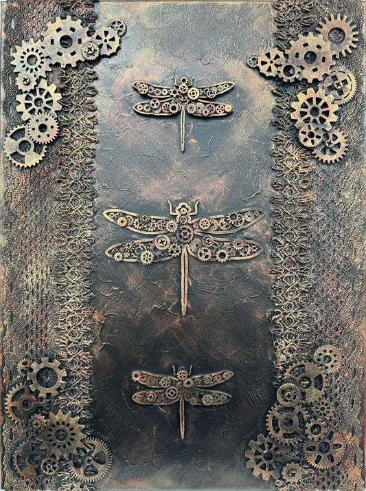 Steampunk Dragonfly Mixed Media Art