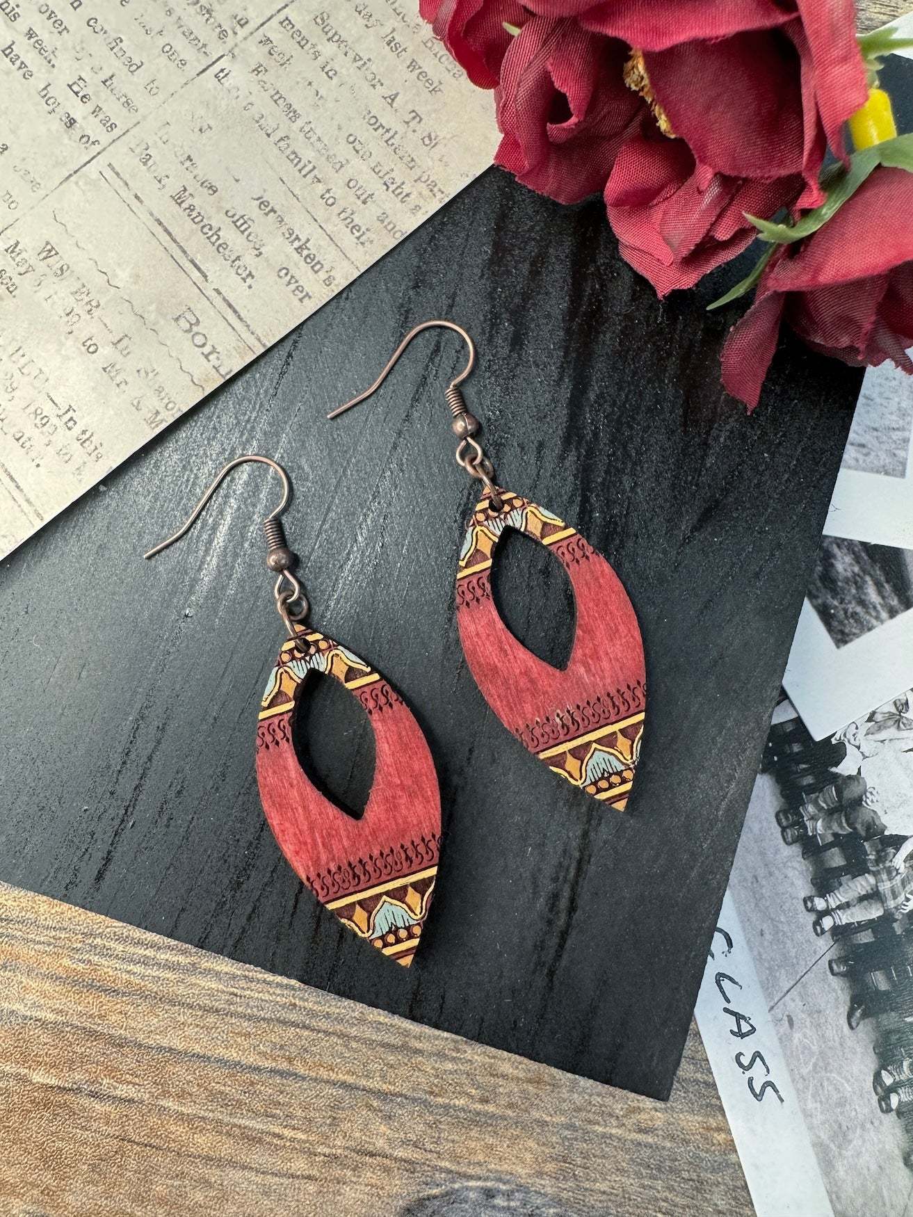 Indian Pointed Teardrop Wooden Earrings