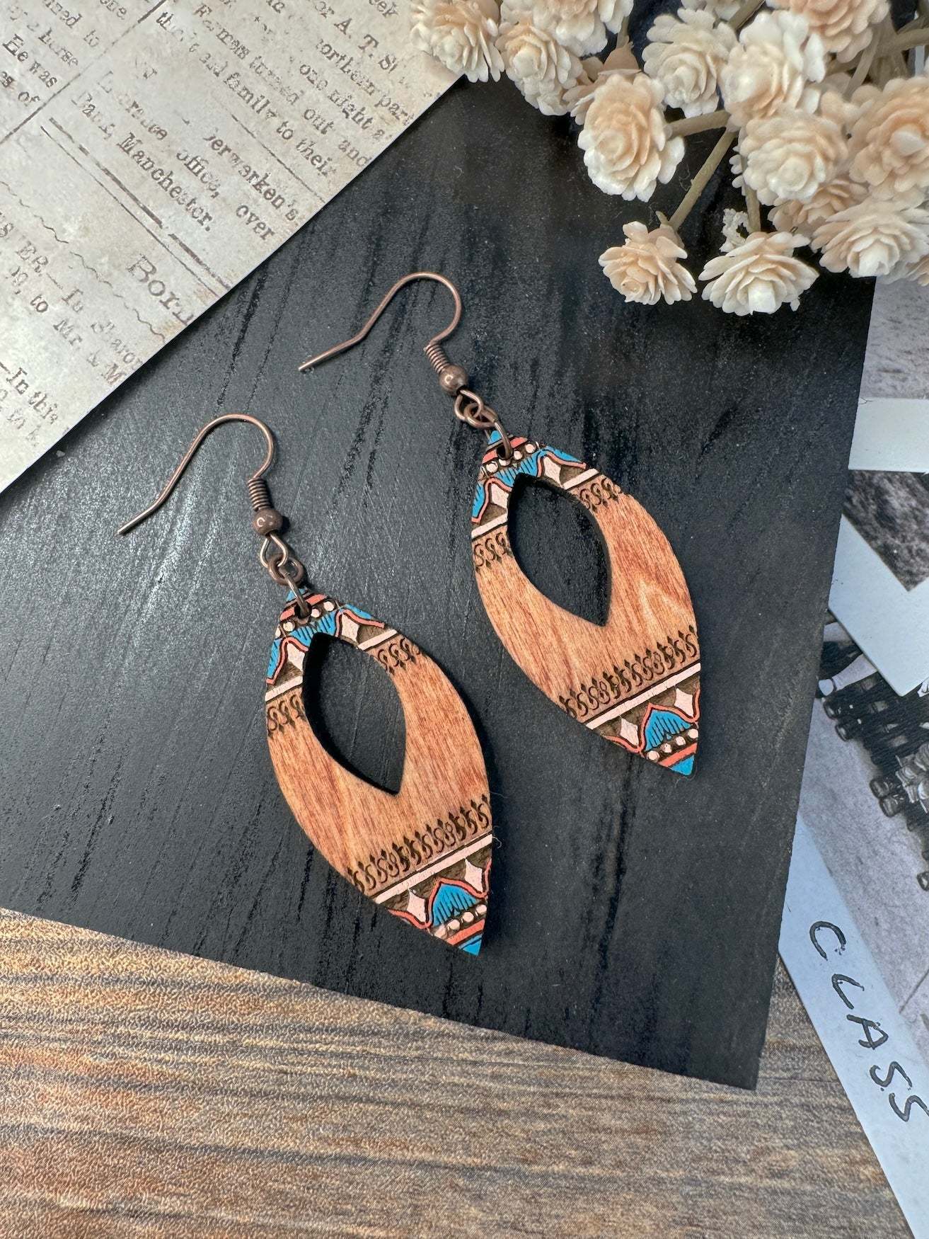 Indian Pointed Teardrop Wooden Earrings