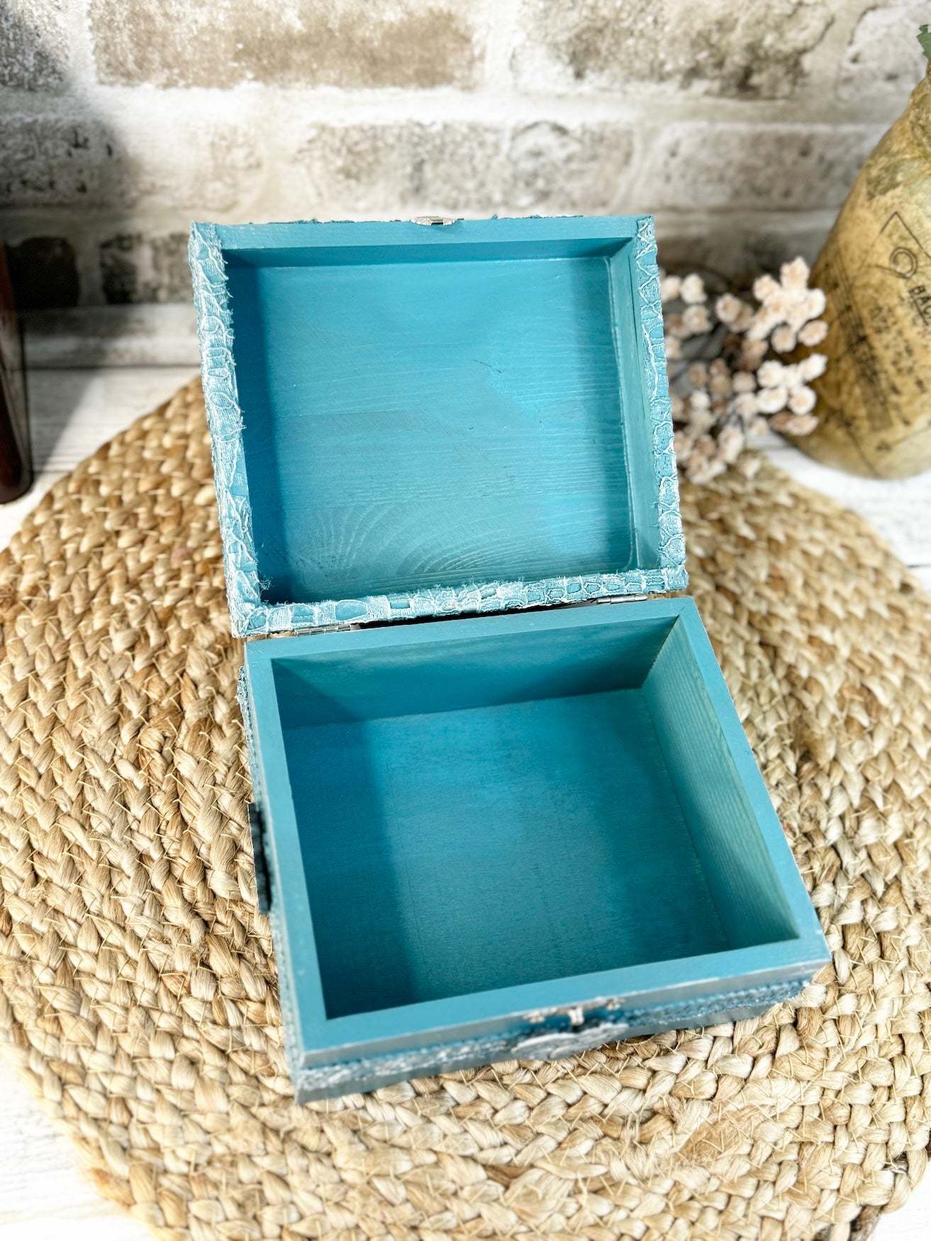 Teal Floral Upcycled Lace Box