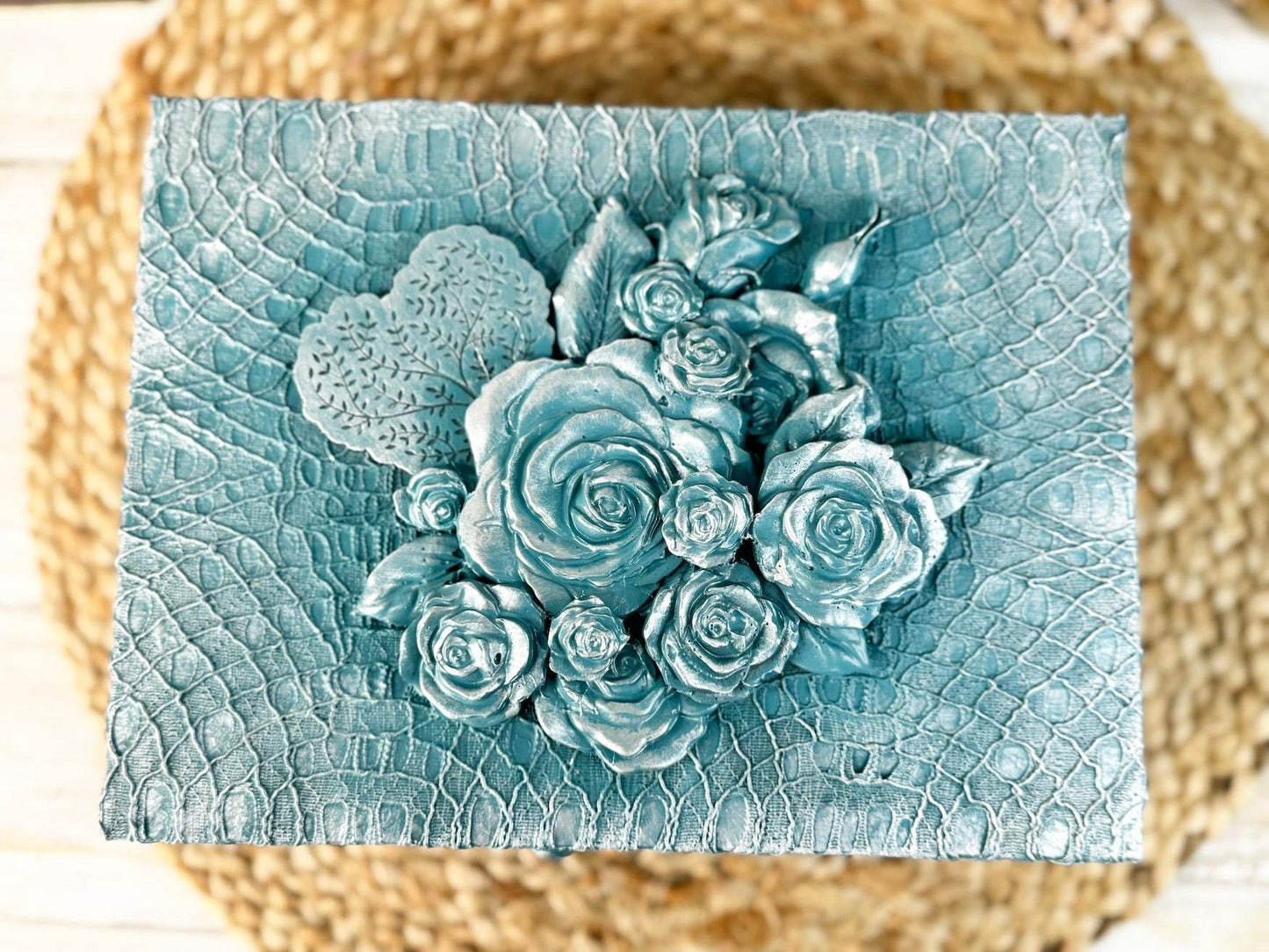 Teal Floral Upcycled Lace Box Plus