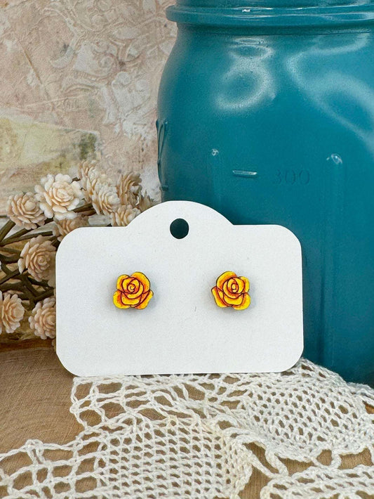 Rose Stud Wooden Earrings