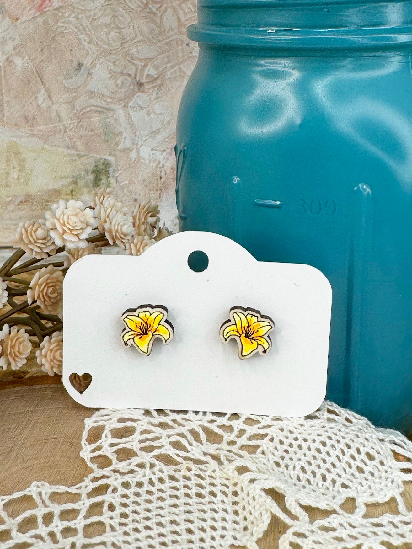 Lily Stud Wooden Earrings