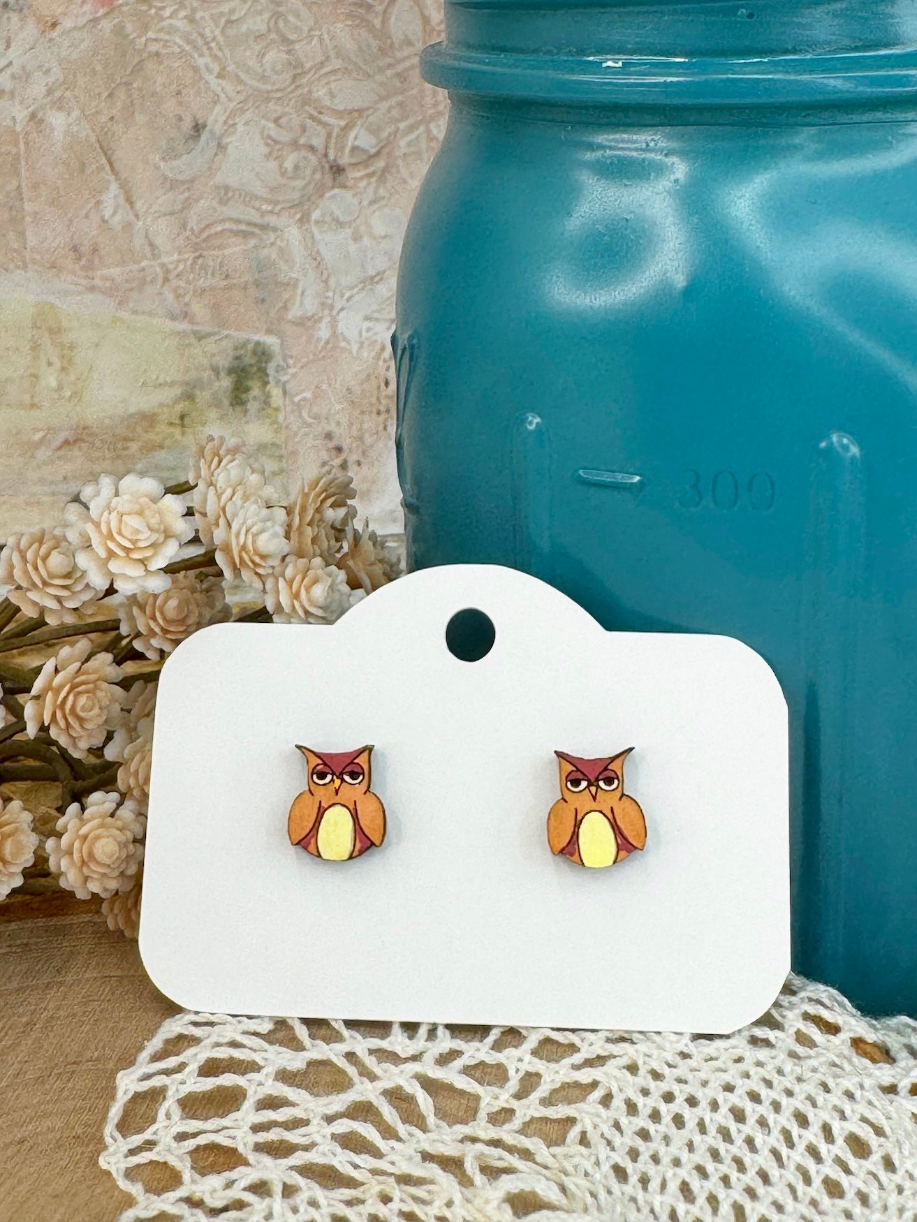 Owl Wooden Stud Earrings