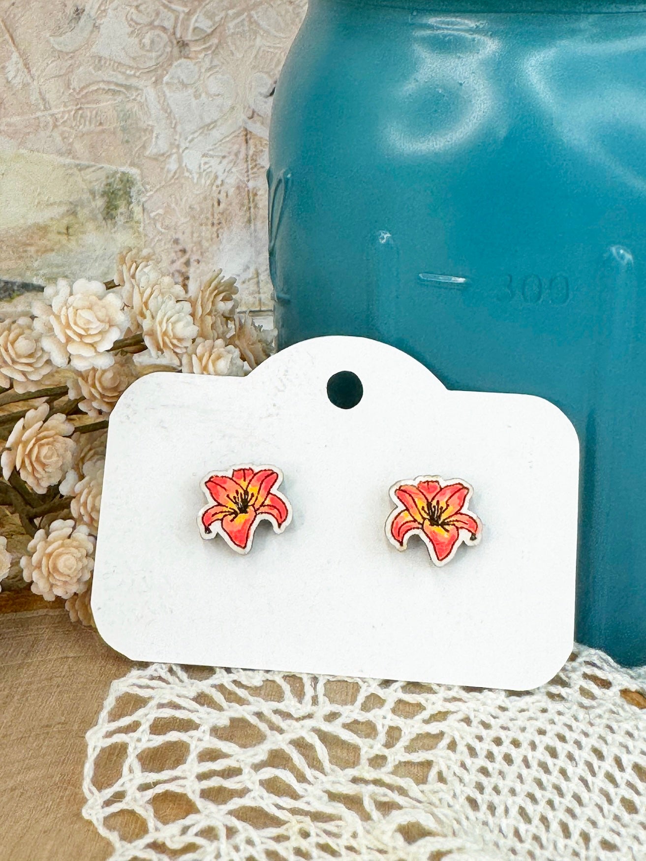 Lily Stud Wooden Earrings