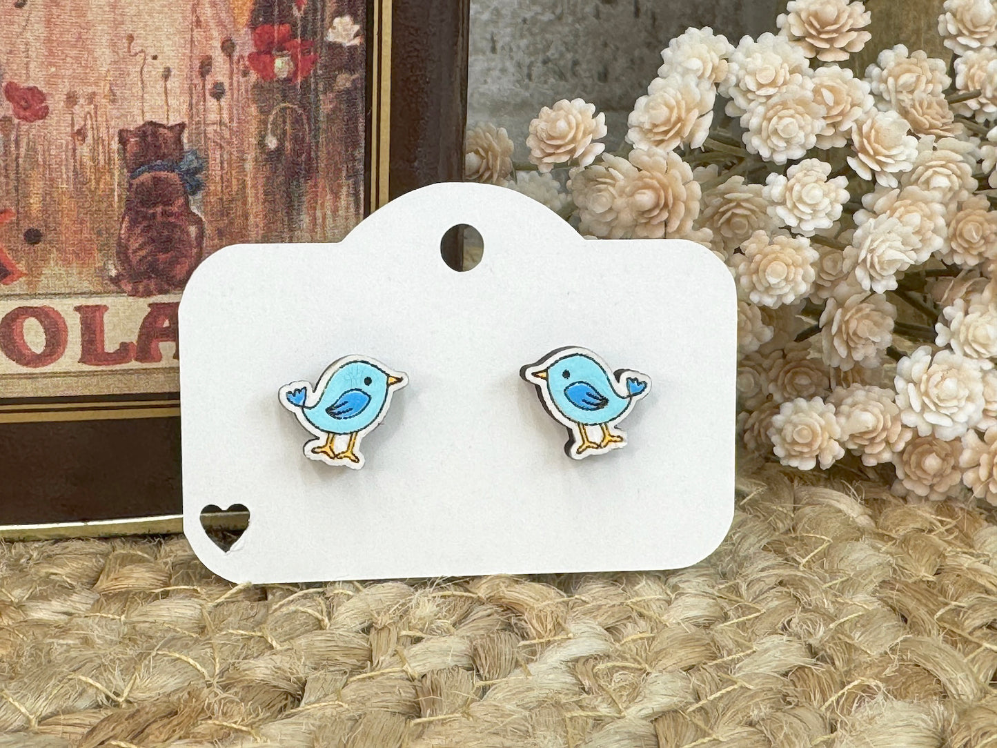 Cartoon Bird Wooden Earrings