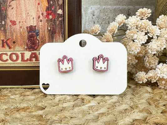 Princess Crown Wooden Stud Earrings