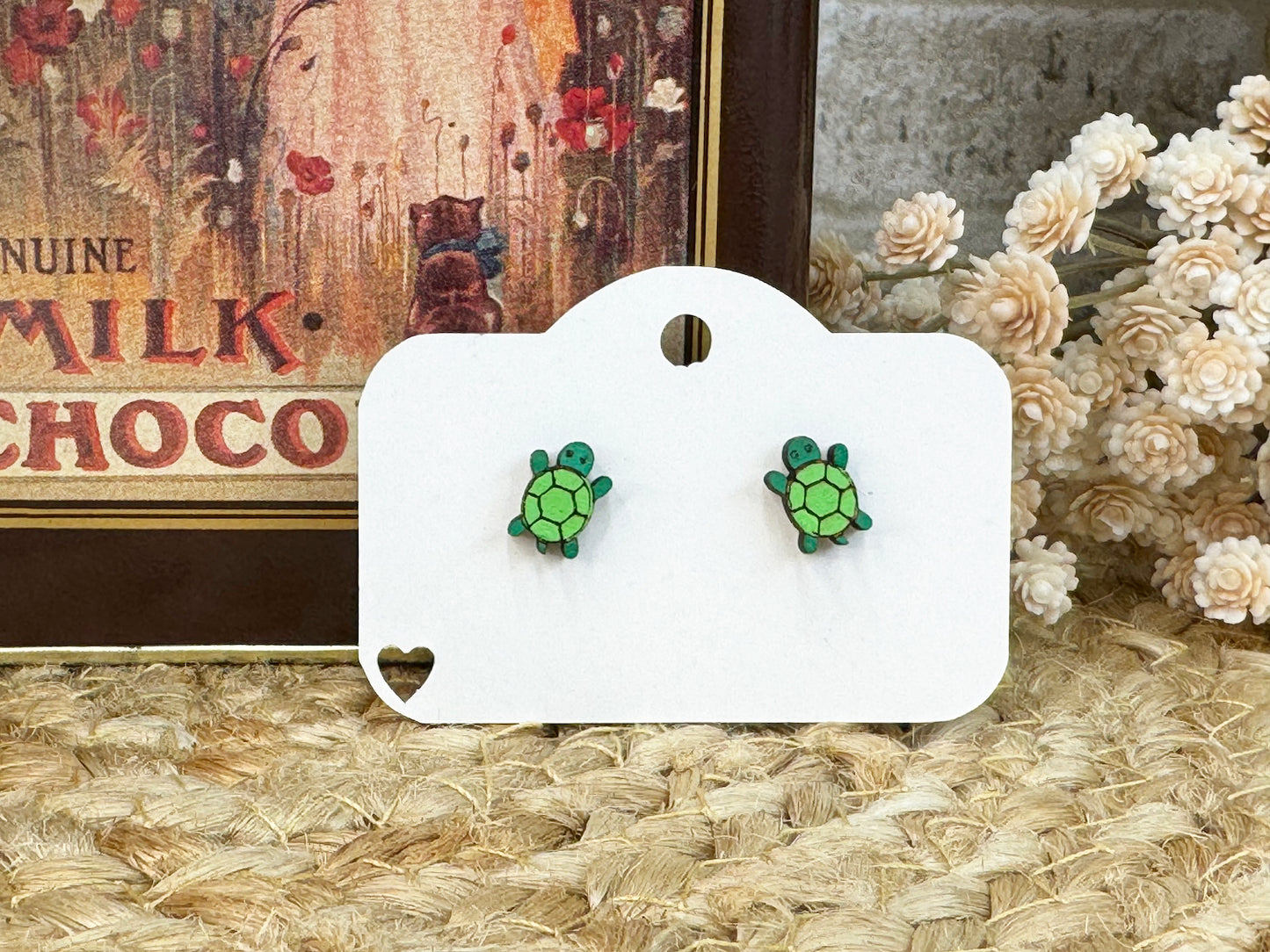 Turtle Stud Wooden Earrings