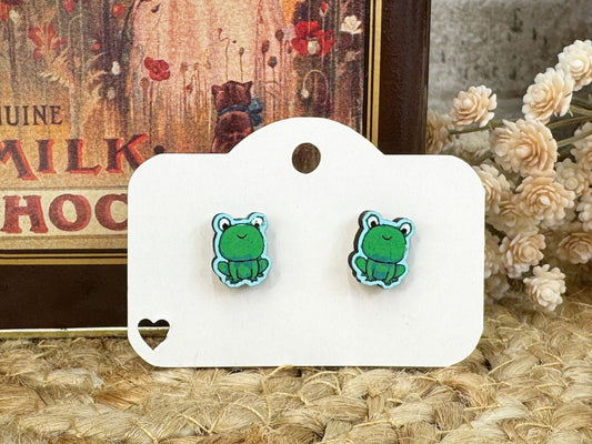 Frog Wooden Stud Earrings