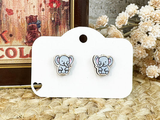 Elephant Wooden Stud Earrings