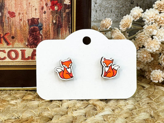 Fox Wooden Stud Earrings