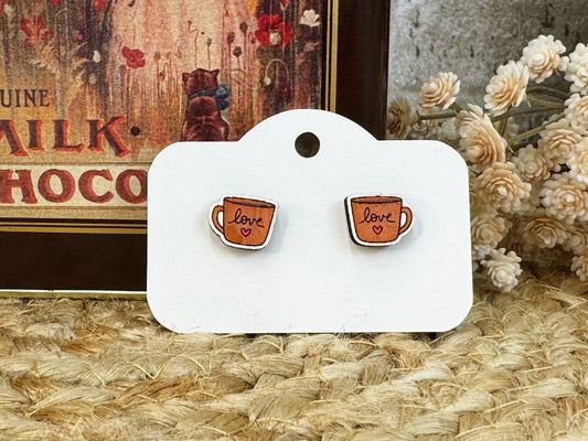 Coffee Mug Stud Wooden Earrings