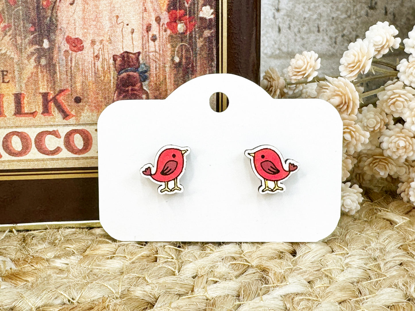 Cartoon Bird Wooden Earrings